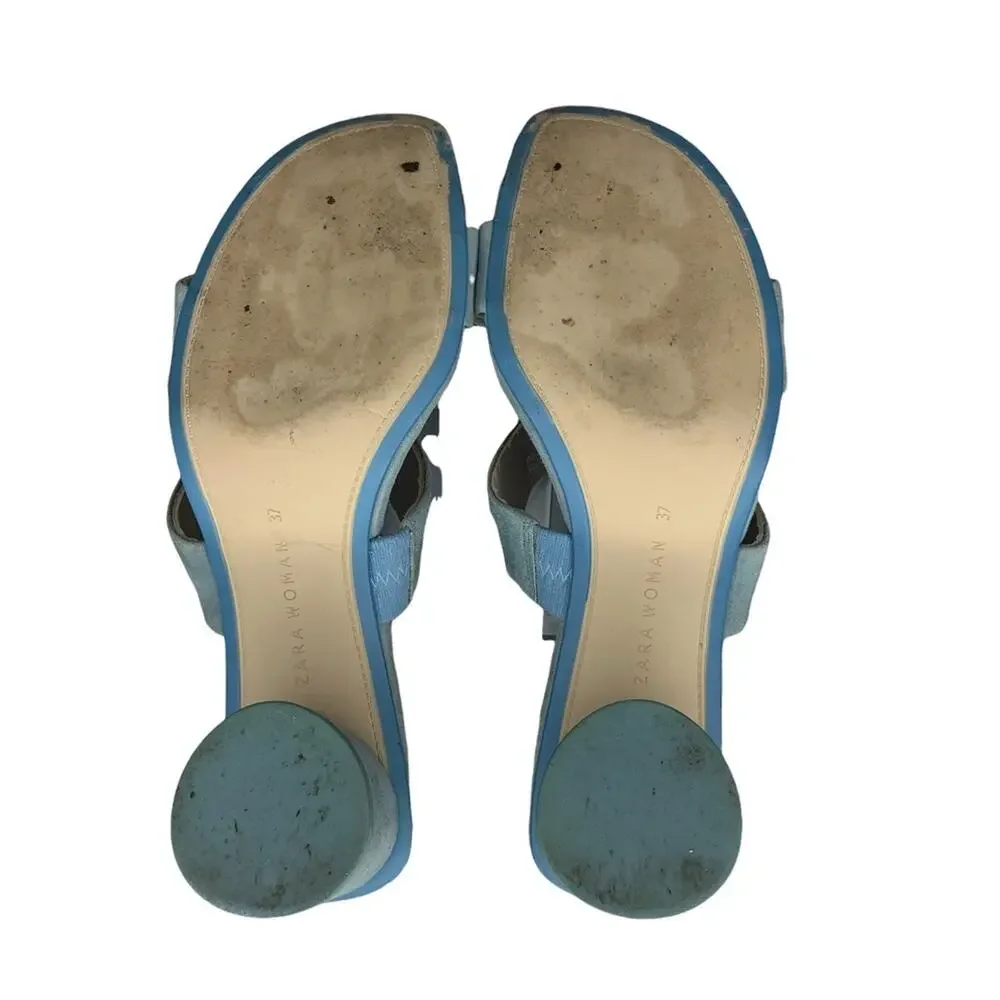 ZARA Sandals Size 6.5 (37) baby blue chunky 2.25" heels - Picture 10 of 14